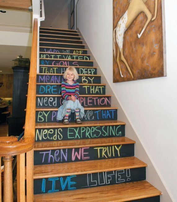 Decoración de escaleras interiores - pintura de pizarra