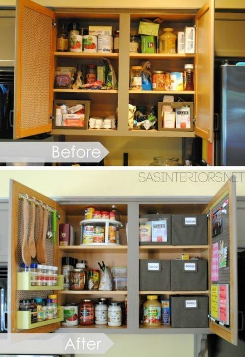 Antes y después de organizar los armarios de la cocina